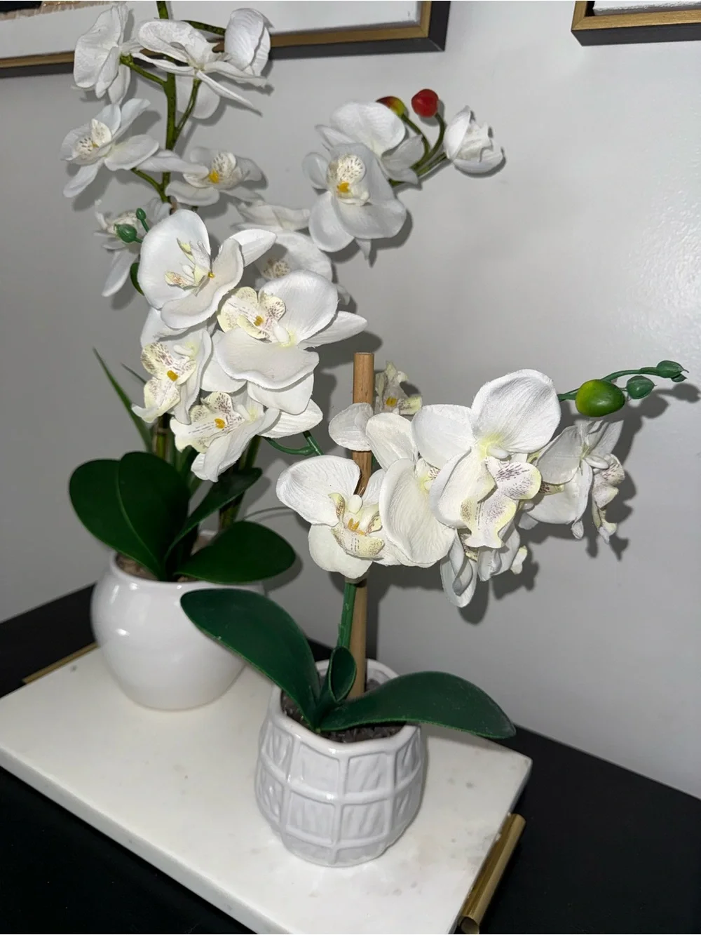 2 White Artificial Orchid Arrangement in Ceramic Planters